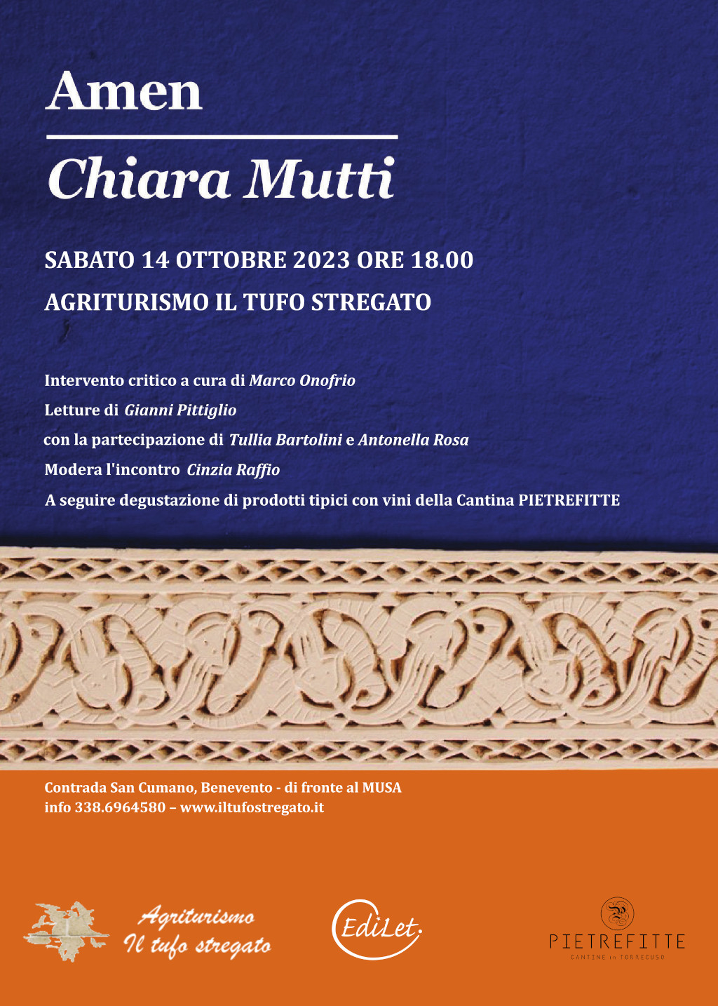locandina presentazione del libro Amen di Chiara Mutti